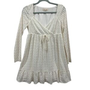 Doe and Rae White Chevron Textured Long Sleeve Mini Dress 28387D Small